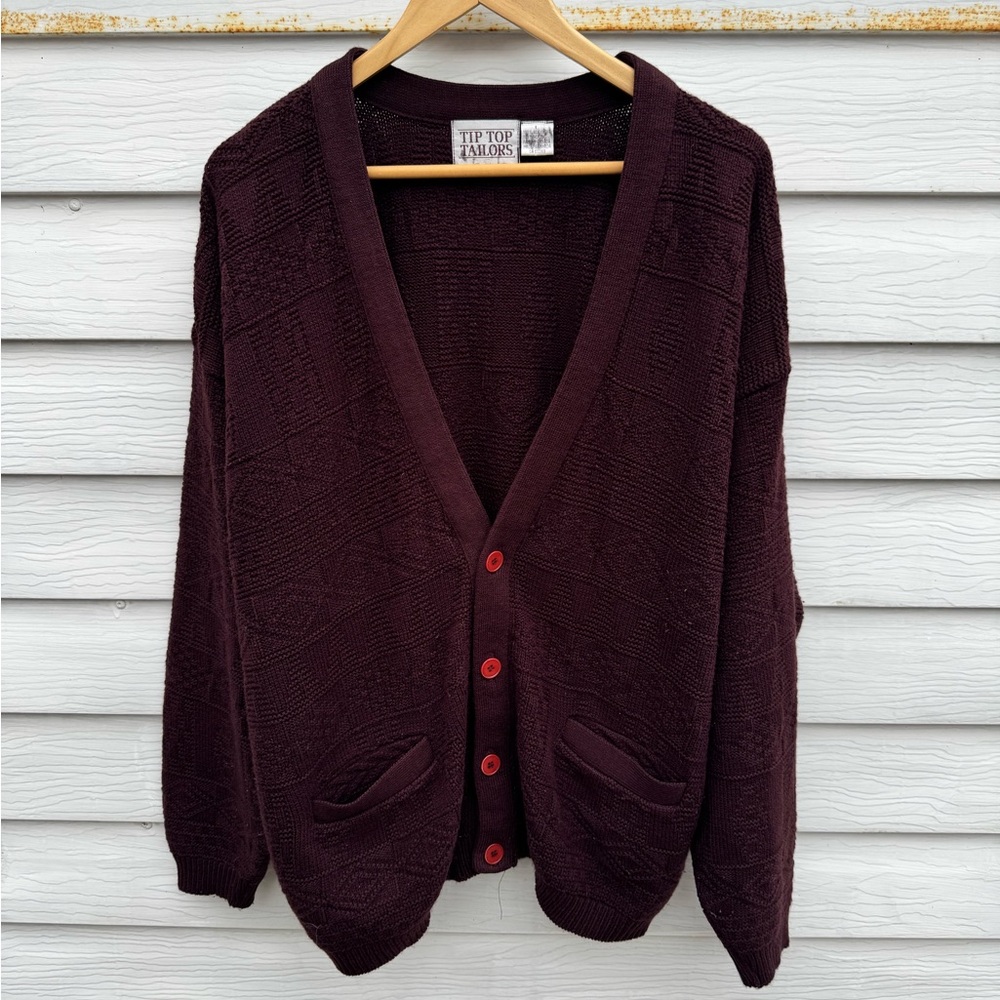 Vintage Cardigan Tip Top Tailors / Burgundy / Large / 90s